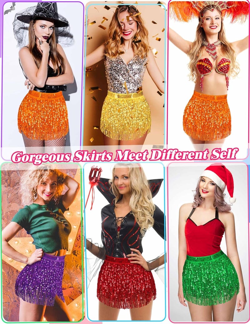 Sarfel Sequin Skirt Sparkly Skirt Belly Dance Skirt Glitter Skirt Rave Sparkle Skirt Sequin Tassel Skirt Fringe Hip Scarf Women - Image 3